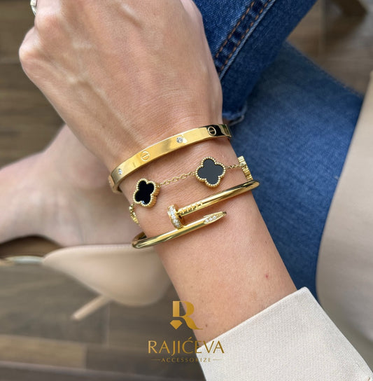 Ekser, Love i Sefora sa 5 detelina crna-narukvice u boji zlata