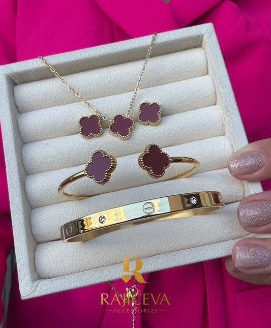 Sefora bordo-zlatni set 3/1 + Love narukvica