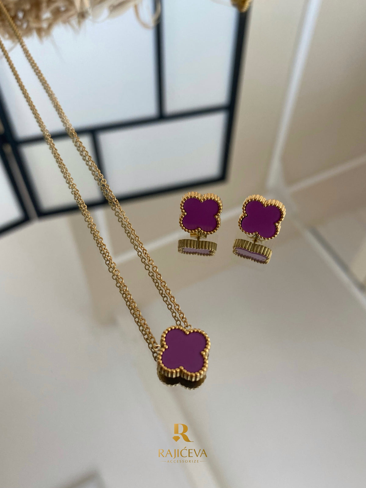 Sefora ljubičasto-zlatna ogrlica i minđušice