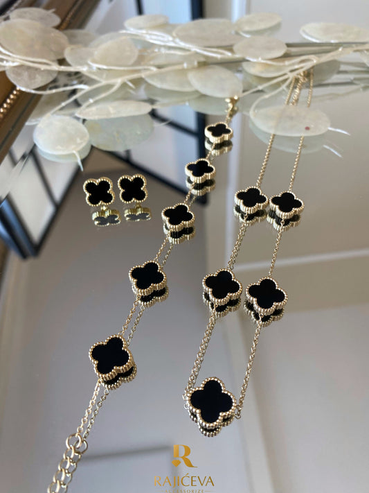 Sefora crno-zlatni set sa pet detelina