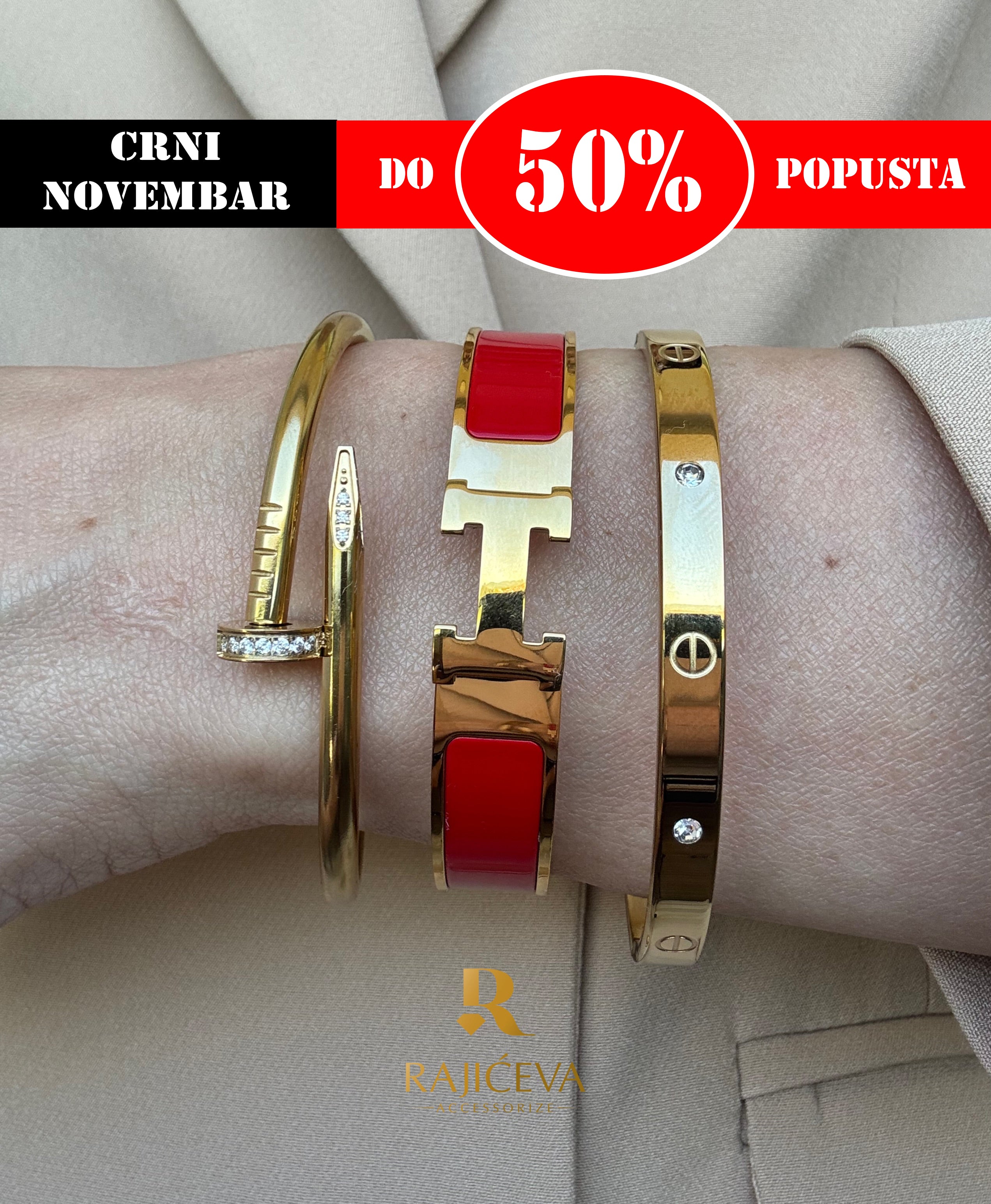 Hera narukvica u crvenoj boji, Love Ekser narukvice u boji zlata