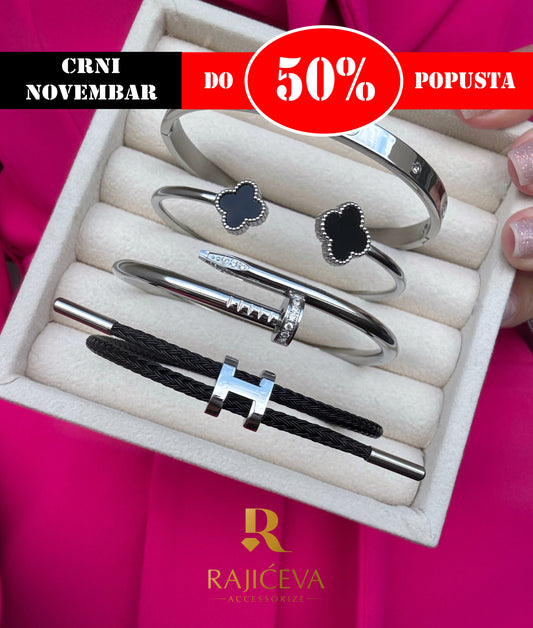 Ekser, Love, Lora i Sefora sa dve crne deteline  narukvice u boji srebra