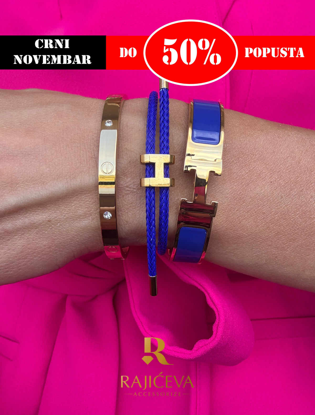 Hera, Love, Lora plava narukvice u boji zlata