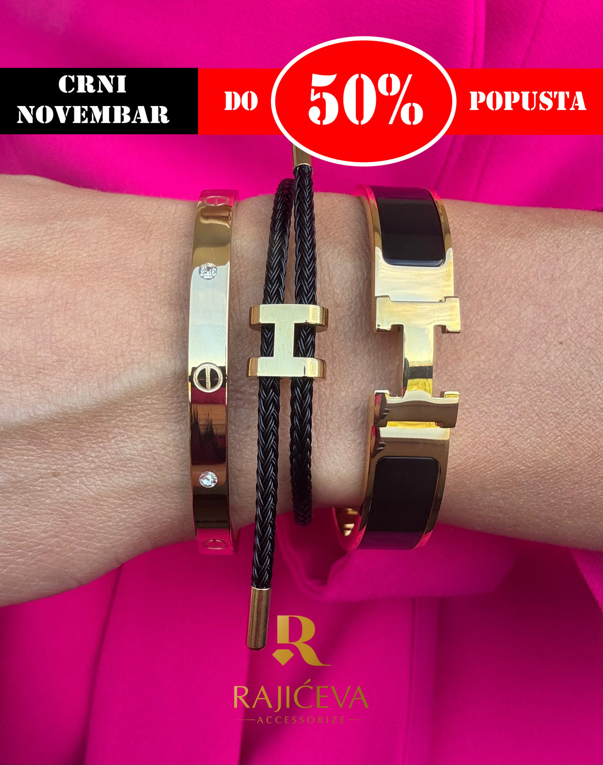 Hera, Love, Lora crna narukvice u boji zlata