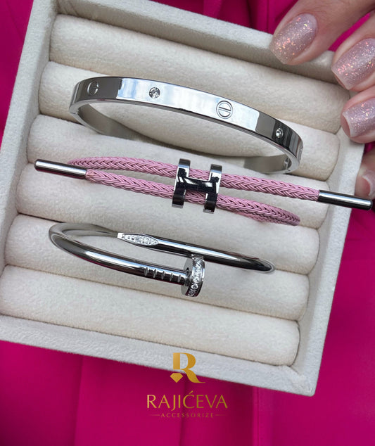 Ekser, Love, Lora roze narukvice u boji srebra