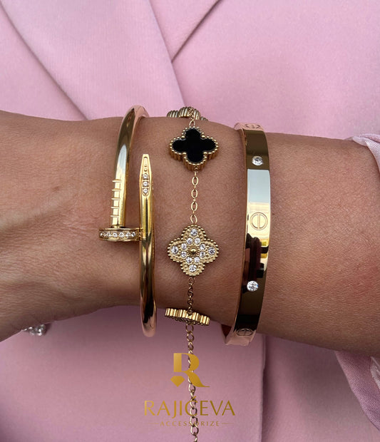 Ekser, Love i Sefora sa 5 detelina crna-narukvice u boji zlata