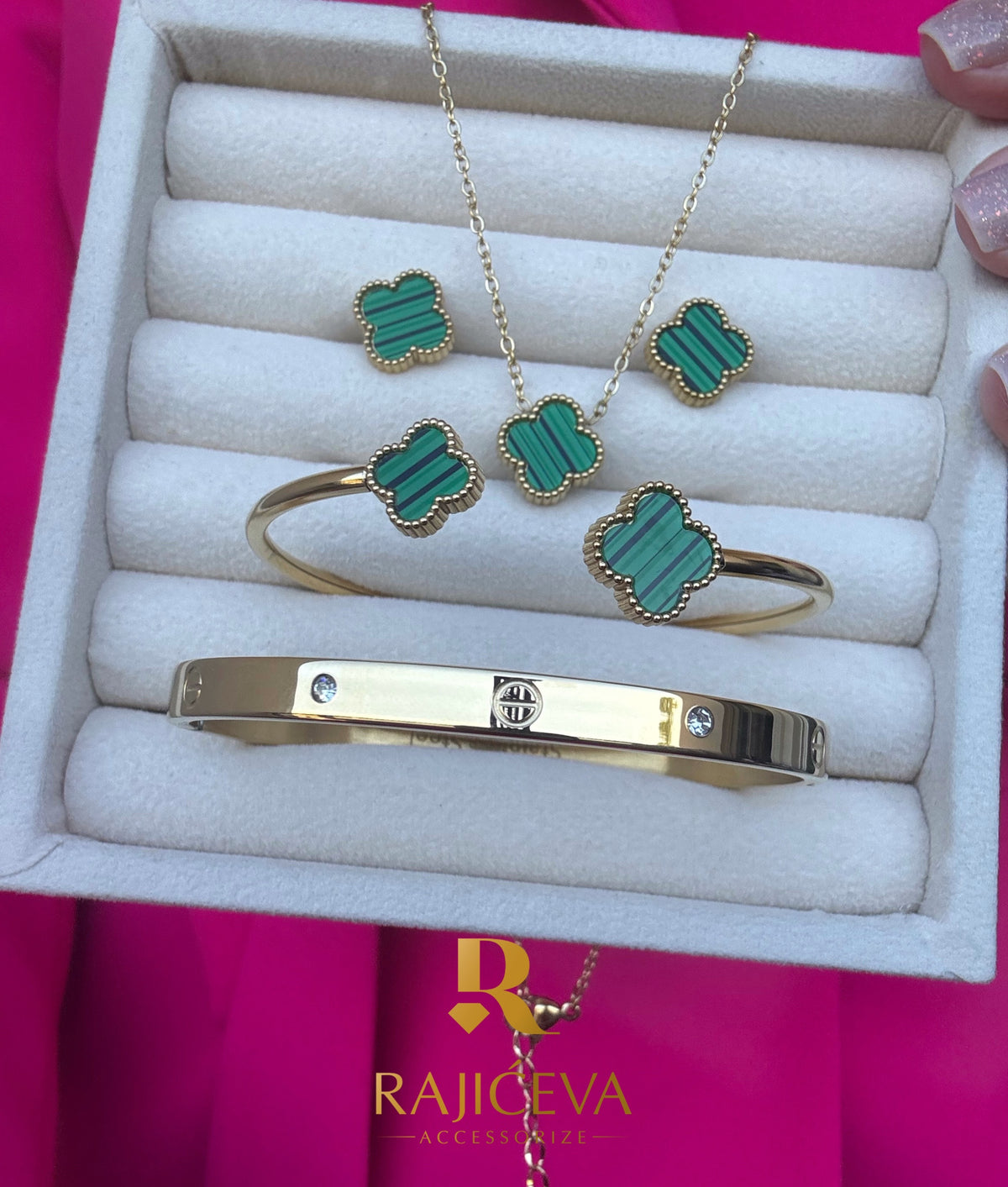 Sefora zeleno-zlatna 3/1 Love narukvica